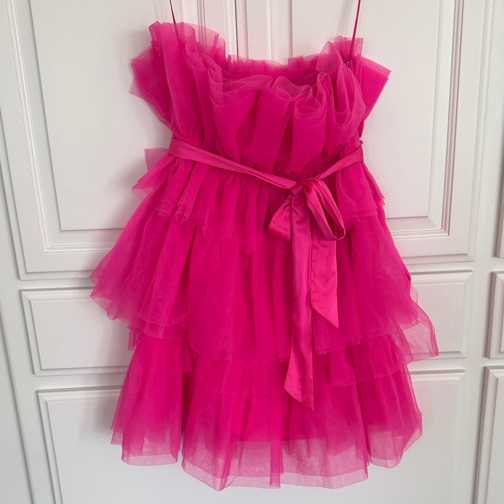 Strapless Pink Ruffled tulle Dress